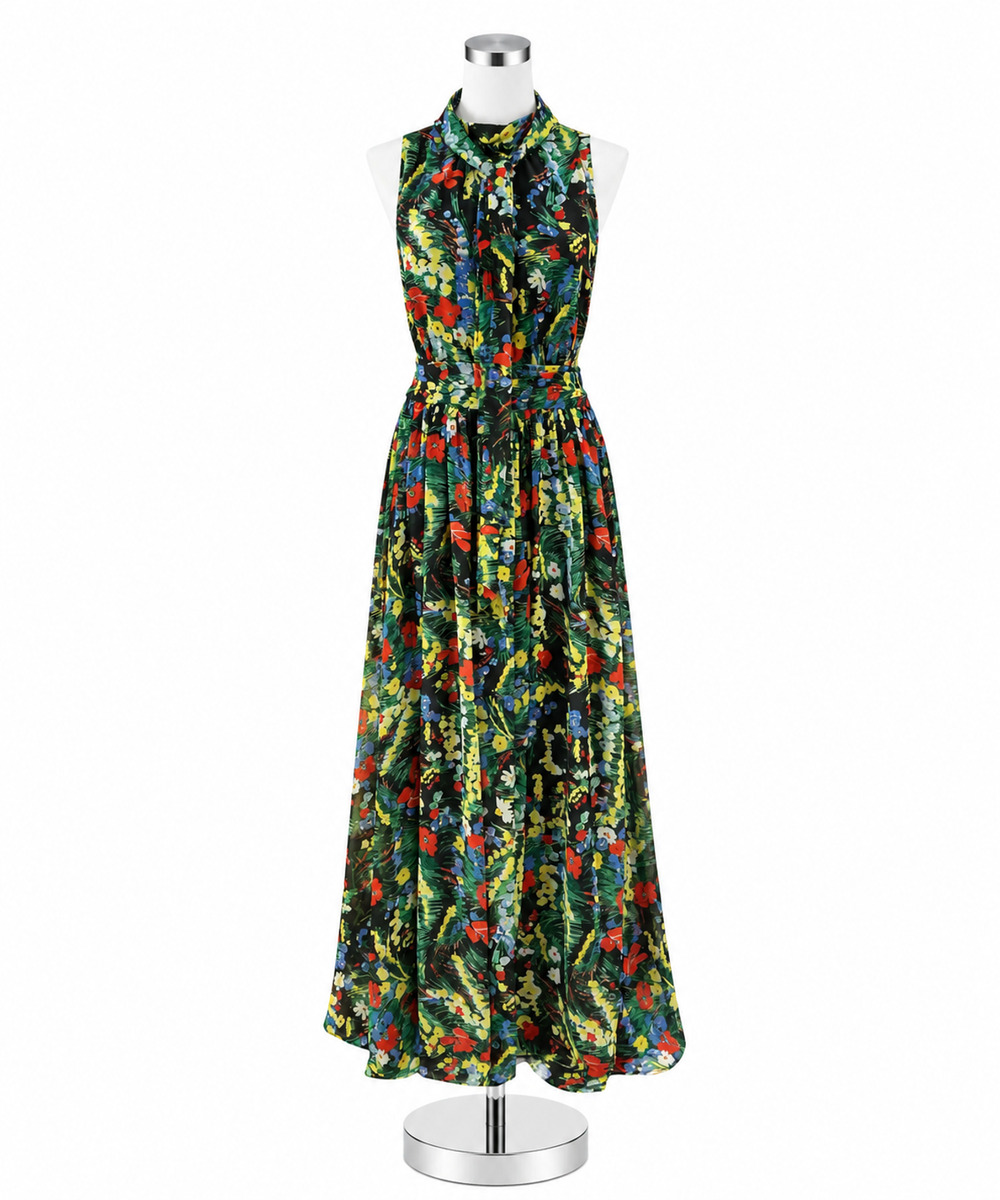 Lauren Ralph Lauren Floral Tie-Neck Sleeveless Maxi Dress Size 16